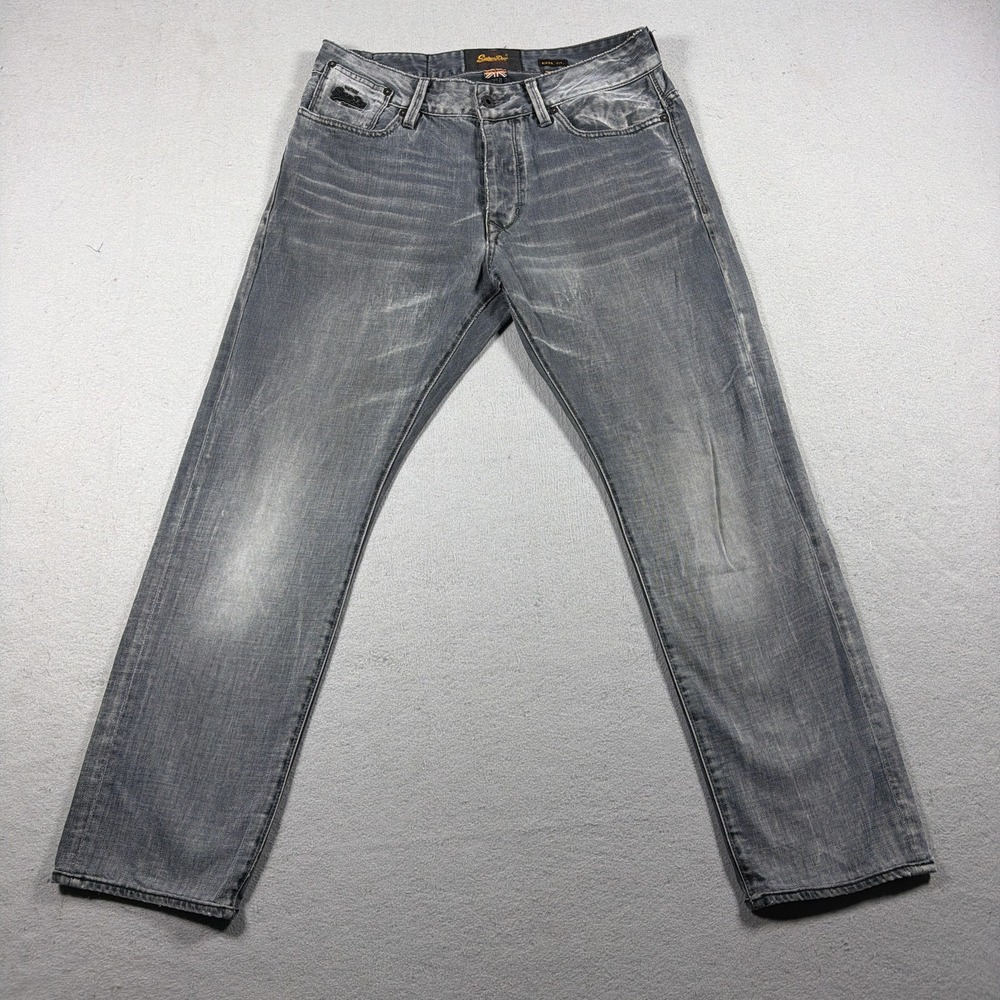 Superdry Biker Edition Jeans Mens 32x30 Gray Stone Wash Slim Straight Denim